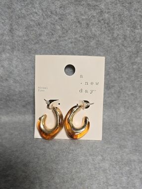 a.new day Gold and Amber Curved Hoop Earrings